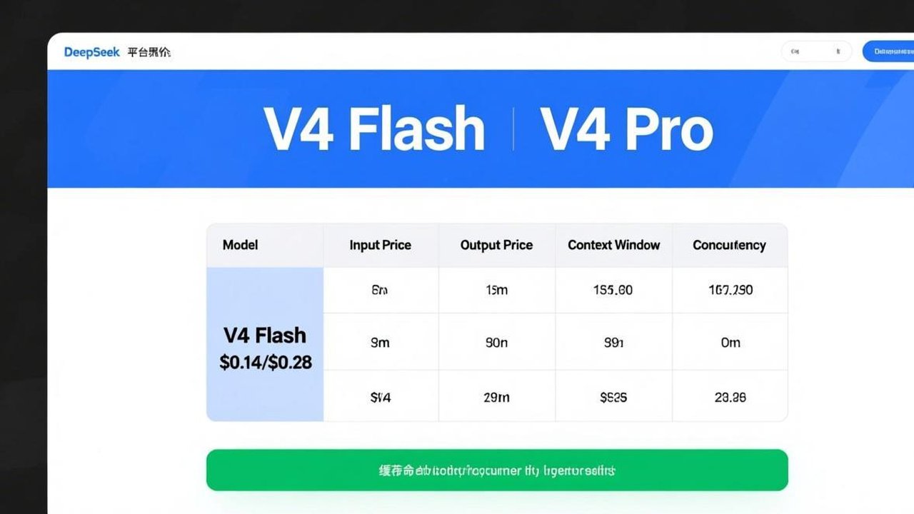 DeepSeek 平台 V4 Flash 与 V4 Pro 模型定价对比页面
